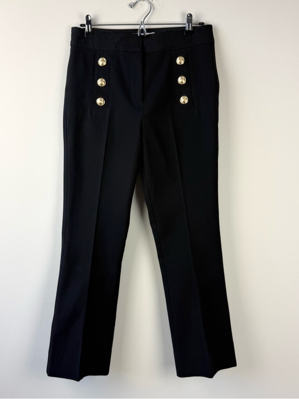 Derek Lam 10 Crosby Gold Button Flare Trouser Pants Black